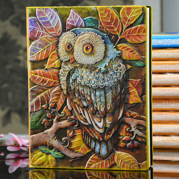 Owl Embossed A5 Notebook – Imitation Leather Journal with Beige Pages