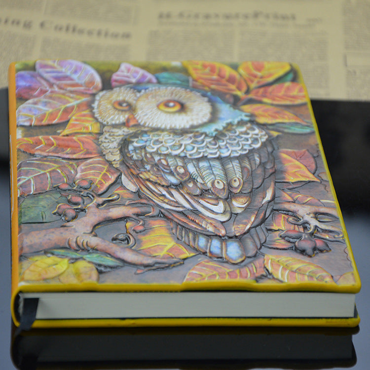 Owl Embossed A5 Notebook – Imitation Leather Journal with Beige Pages