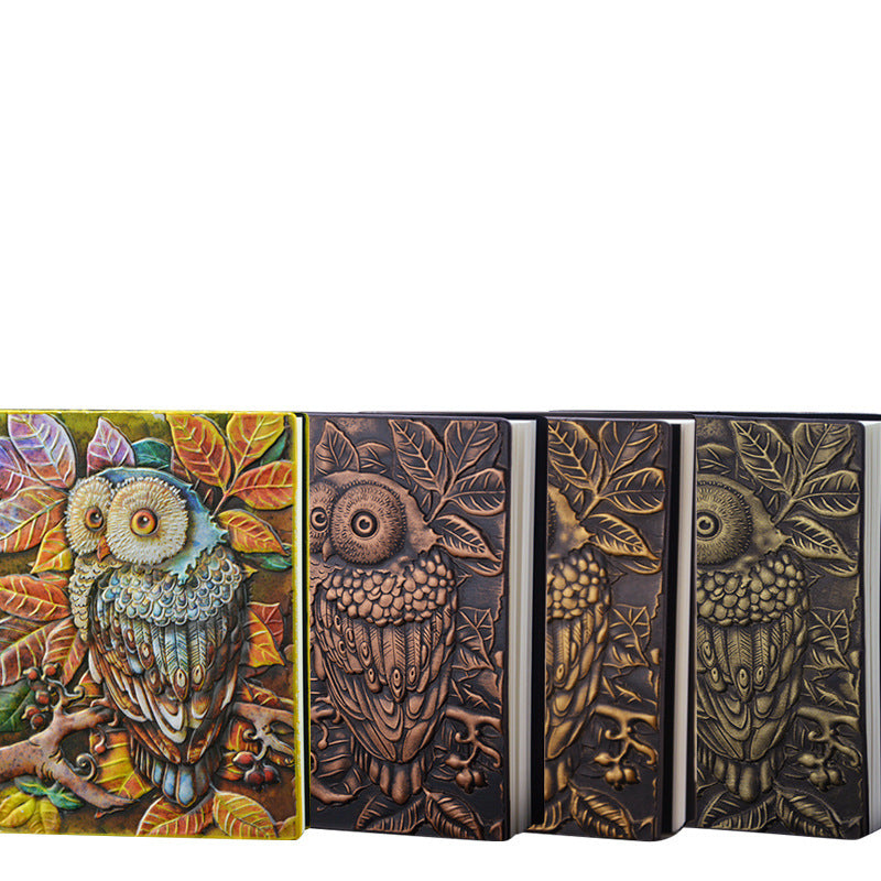 Owl Embossed A5 Notebook – Imitation Leather Journal with Beige Pages