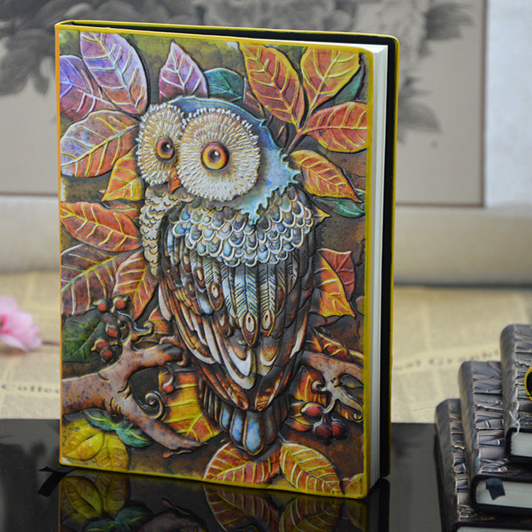 Owl Embossed A5 Notebook – Imitation Leather Journal with Beige Pages