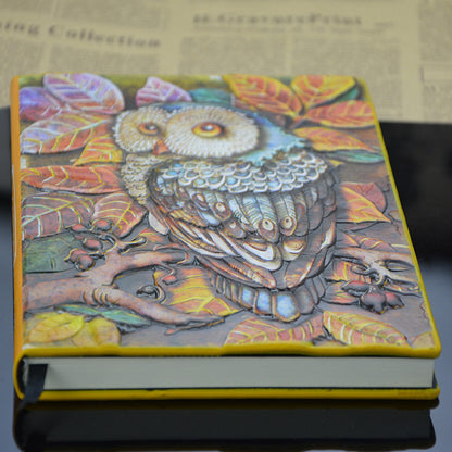 Owl Embossed A5 Notebook – Imitation Leather Journal with Beige Pages