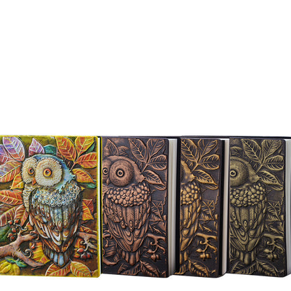 Owl Embossed A5 Notebook – Imitation Leather Journal with Beige Pages