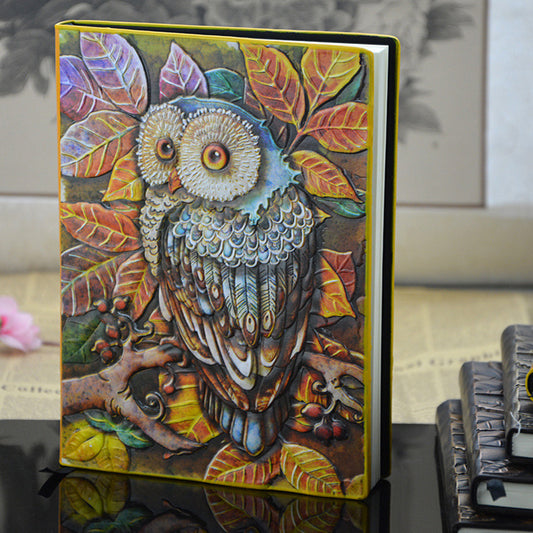 Owl Embossed A5 Notebook – Imitation Leather Journal with Beige Pages